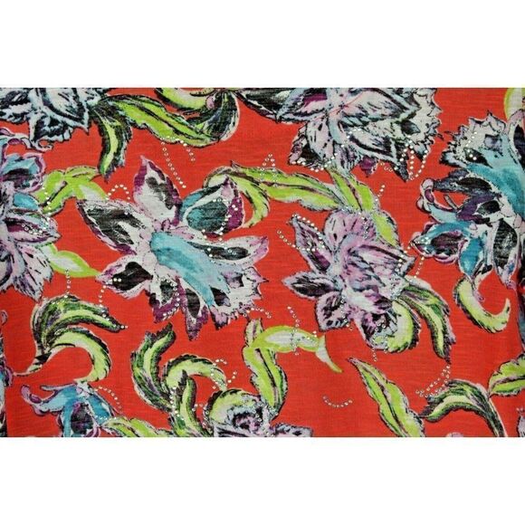 High Fifth Floral Top Orange Purple Petite XL PXL Bling Sparkle 3/4 Sleeve - Picture 4 of 5